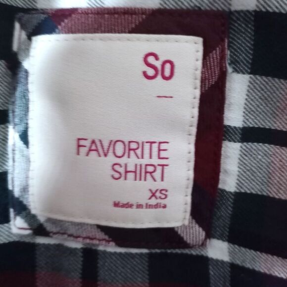 SO BURGUNDY, NAVY, & WHITE PLAID SHIRT SZ.XS EUC - Picture 5 of 7